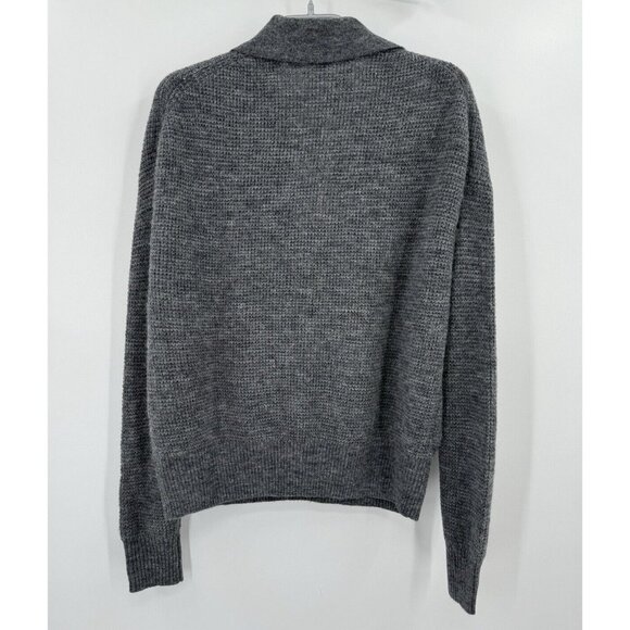 Quince Charcoal Gray Baby Alpaca-Merino Wool Waffle Stitch Polo Sweater sz M NWT - Picture 7 of 7